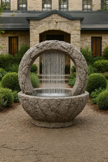 💠 نافورة دائرية بتصميم حجري فاخر